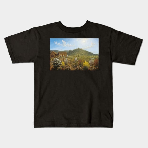 a view of the artist s house and garden in mills plains van diemen s land 1835 - John Glover Kids T-Shirt by Kollagio